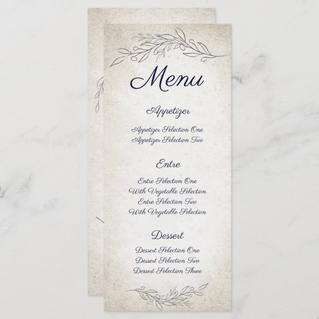 Menu Élégant Feuille doux Mariage de script (Devant / Derrière)
