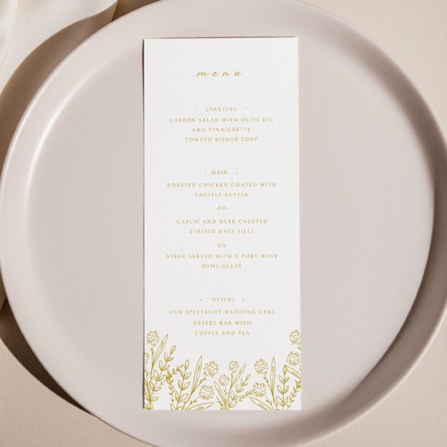 Menu Elégant Fleur sauvage Gold White Mariage Diner Men (Créateur téléchargé)