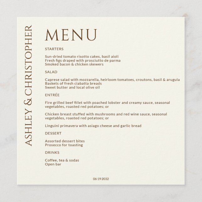 Menu Élégant Fleur sauvage moderne Mariage off-White (Devant)