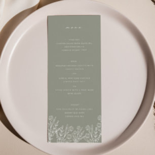 Menu Élégant Fleur sauvage Sage Green Mariage Dîner Men