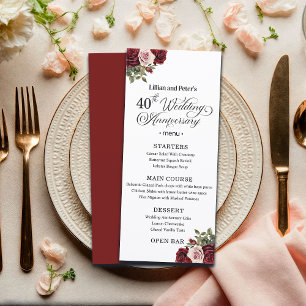 Menu Élégant Floral 40e Anniversaire de Mariage
