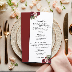 Menu Élégant Floral 50e Anniversaire de Mariage