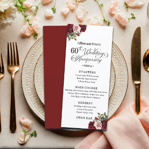 Menu Élégant Floral 60e Anniversaire de Mariage