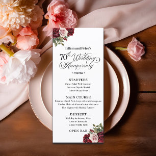 Menu Élégant floral 70e anniversaire de mariage
