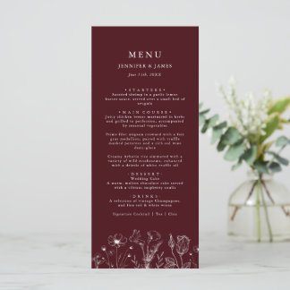 Menu Elegant Floral Burgundy Wedding