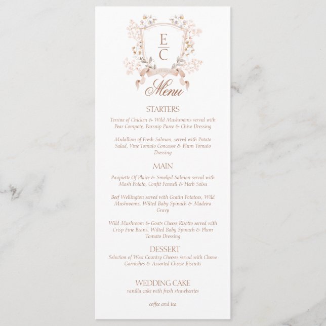 Menu Elegant Floral Crest Monogram Wedding  (Devant)