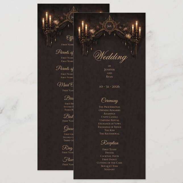 Menu Elegant floral Gothic Halloween Wedding Program (Devant / Derrière)