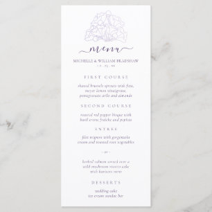 Menu Élégant Floral violet minimaliste Mariage