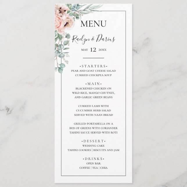 Menu Élégant flou | Dîner Mariage Black Frame (Devant)