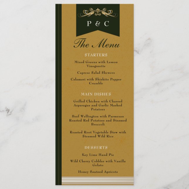 Menu Élégant Gold Floral Library Mariage de couverture  (Devant)