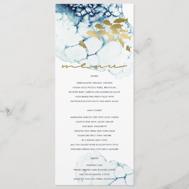 MENU ELÉGANT GOLD NAVY SOUS L'EAU MARIAGE POISSON DE ME (Devant)