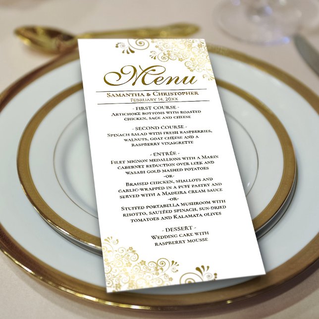 Menu Elégant Golden Frills sur Mariage blanc (Créateur téléchargé)