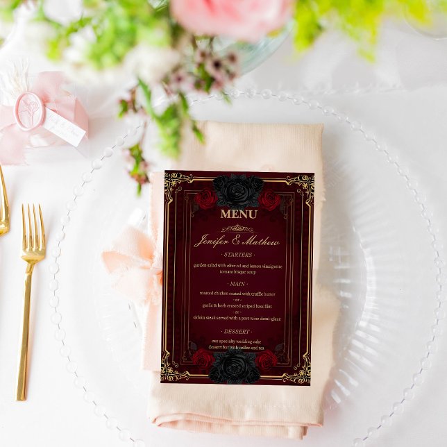 Menu Elegant Gothic Romance Roses Wedding (Créateur téléchargé)