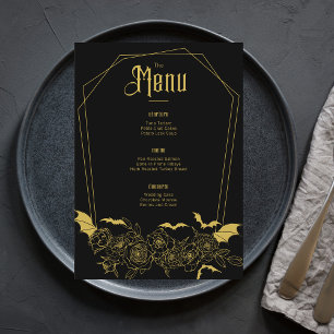 Menu Élégant gothique Floral Mariage or noir