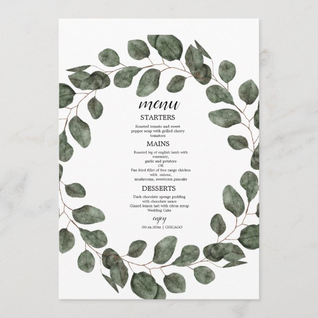 Menu  Elegant Greenery Botanical Wedding (Devant)