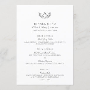Menu Elégant gris blanc Merci et Mariage de réception