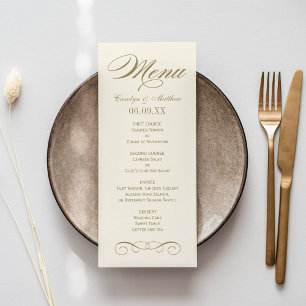Menu Élégant ivoire d'antiquité or Scroll Mariage Monog