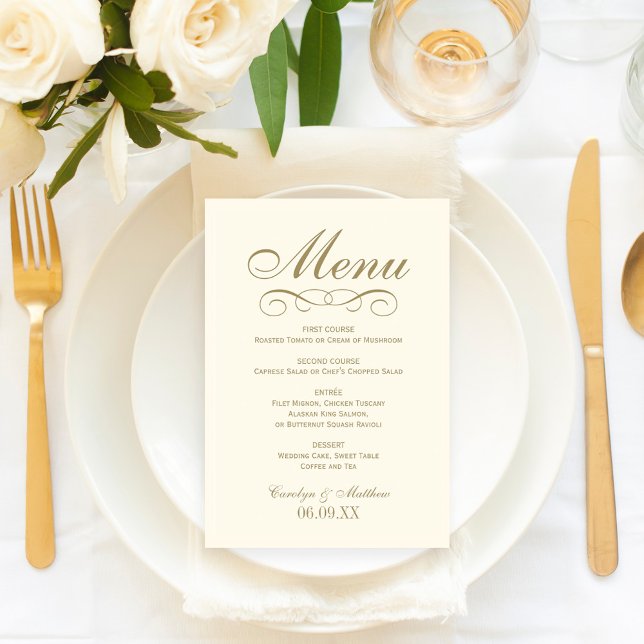 Menu Élégant ivoire d'antiquité or Scroll Mariage Monog (Créateur téléchargé)