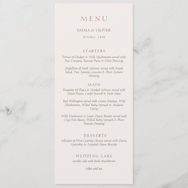 Menu Elegant Ivory Copper Script Double Side Wedding  (Devant)