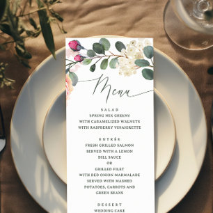 Menu Elégant jardin fleuri aquarelle. Mariage verdoyant