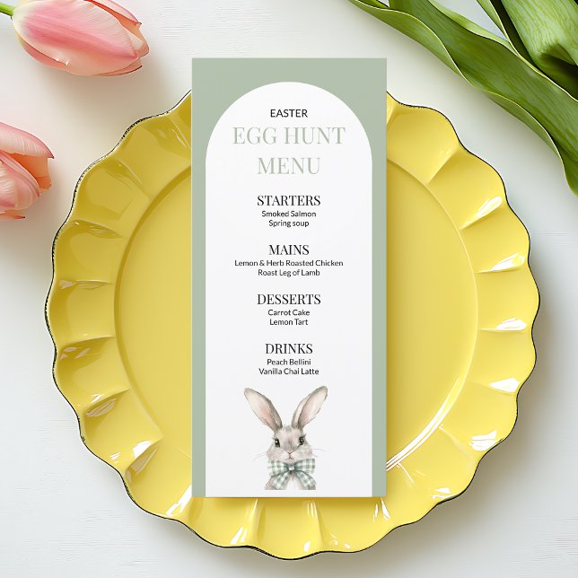 Menu Elégant lapin vert aquarelle Rabbit chasse oeufs (Elegant Green Bunny Watercolor Rabbit Egg Hunt Menu)