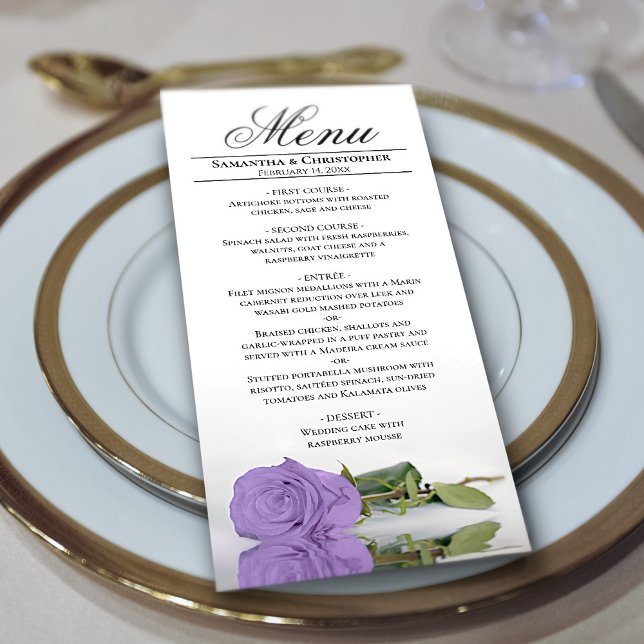 Menu Élégant Lavande violet Rose Réflexions Mariage (Créateur téléchargé)