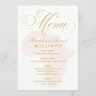 Menu Élégant Mariage Afrique Rose Pâle Écriture Dorée