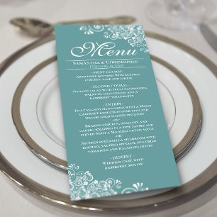 Menu Elégant Mariage Aqua Turquoise ou foncé et boucles