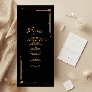 Menu Elégant Mariage Art déco noir et or