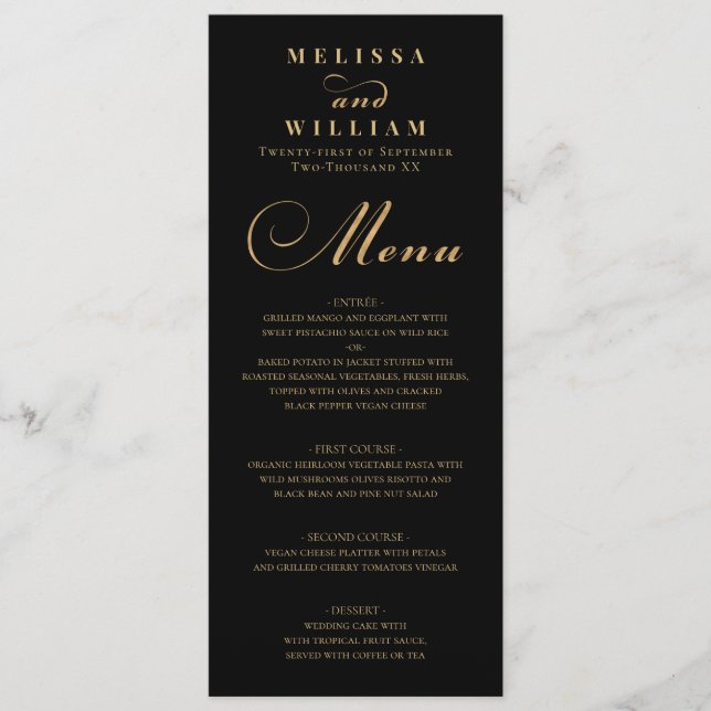 Menu Élégant Mariage Black Gold (Devant)