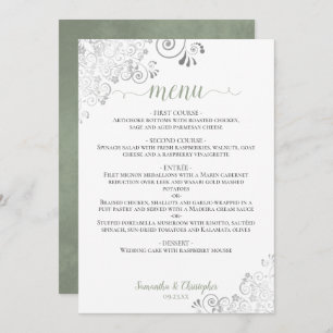 Menu Elégant Mariage blanc en dentelle argentée