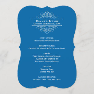 Menu Élégant Mariage bleu classique Monogram Dîner