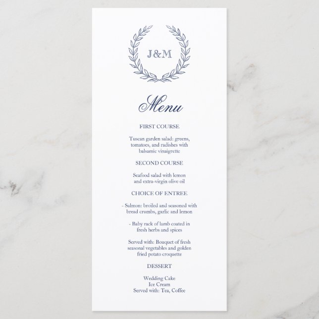 Menu Élégant Mariage bleu marine (Devant)