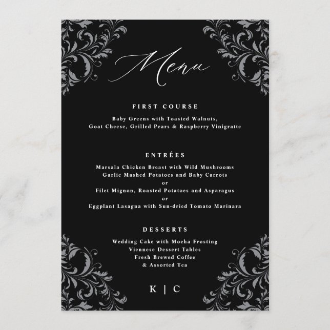 Menu Elégant mariage classique noir et blanc (Devant)