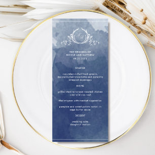 Menu Elégant Mariage couleur d'aquarelle bleu marine