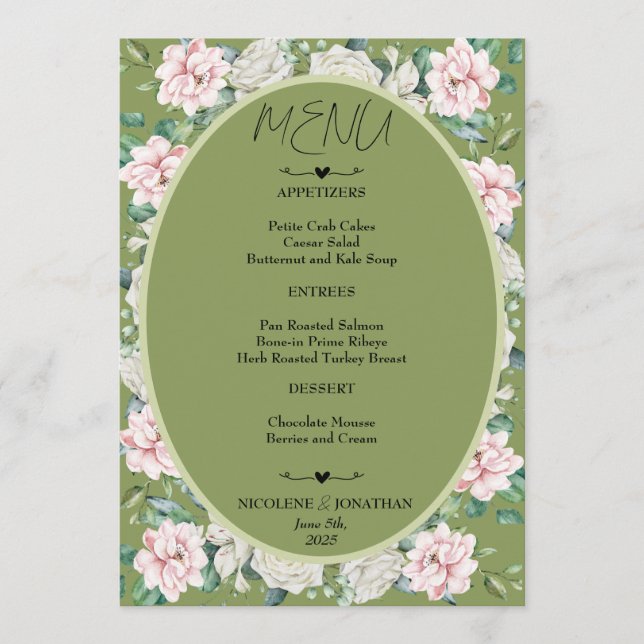 Menu Élégant Mariage d'accolade florale (Devant)