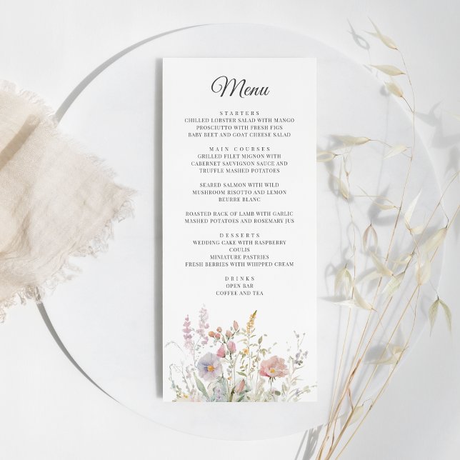 Menu Élégant Mariage d'aquarelle florale Fleur sauvage (Créateur téléchargé)