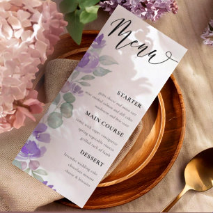 Menu Élégant Mariage d'aquarelle florale violet