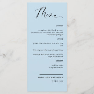 Menu Elégant Mariage de calligraphie bleu Dusty / Récep