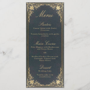 Menu Élégant Mariage de calligraphie en or bleu Vintage
