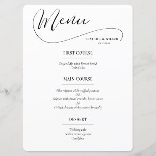 Menu Élégant mariage de calligraphie romantique