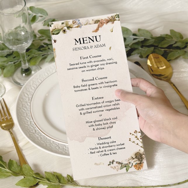 Menu Élégant Mariage de couronne de fleurs séchées (Créateur téléchargé)