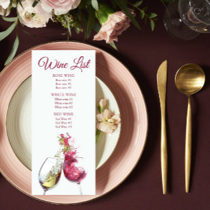 Menu Élégant Mariage de danse du vin rouge et blanc