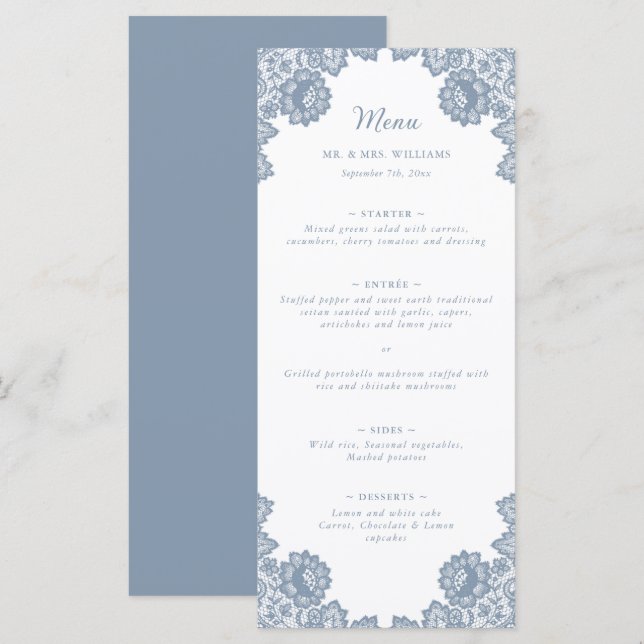 Menu Elégant Mariage de dentelle bleu bleu-bleu (Devant / Derrière)