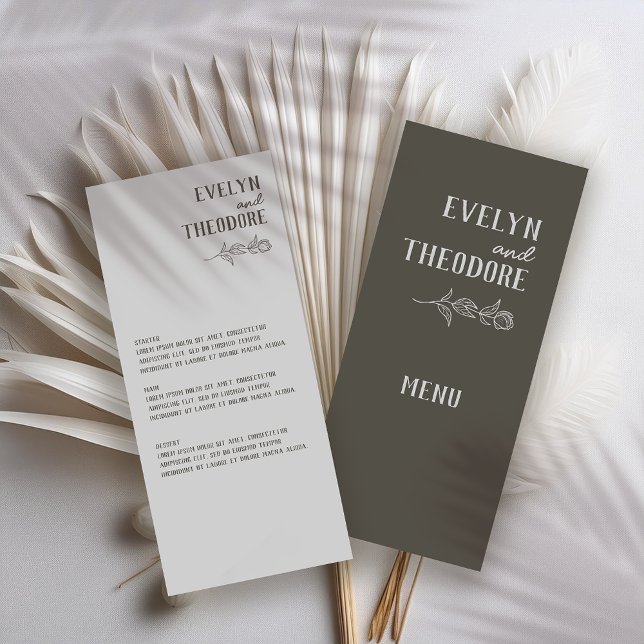 Menu Élégant Mariage de Fleur d'Art Neutre Line (Créateur téléchargé)