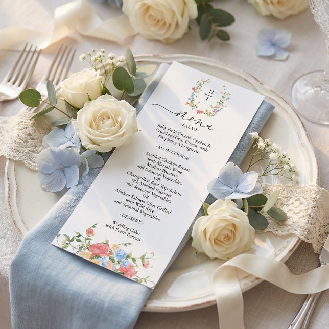 Menu Élégant mariage de fleurs sauvages colorées (Créateur téléchargé)