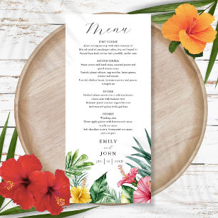 Menu Élégant mariage de fleurs tropicales à l'aquarelle