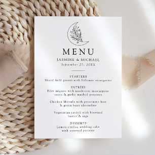 Menu Élégant Mariage de la Lune botanique et des étoile