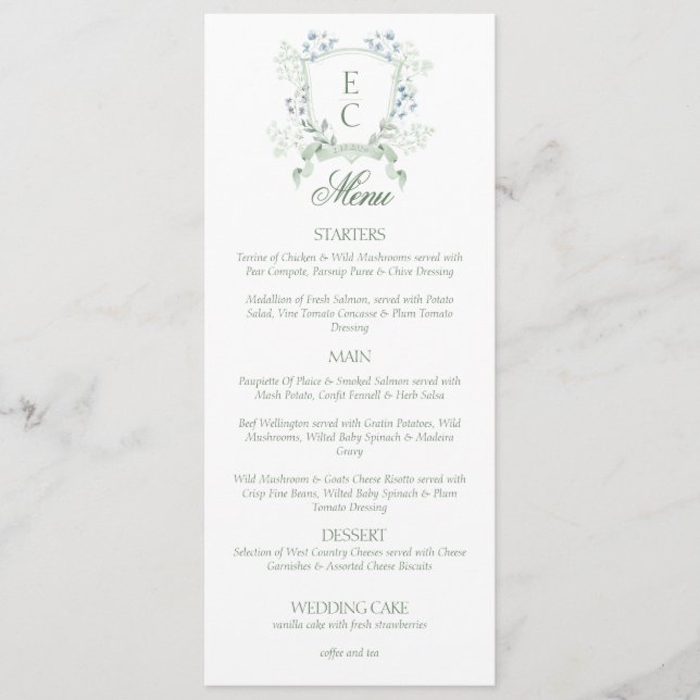 Menu Élégant Mariage de monographie florale (Devant)
