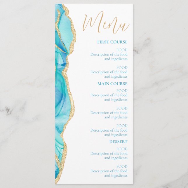 Menu Elégant Mariage de script d'aquarelle bleue (Devant)